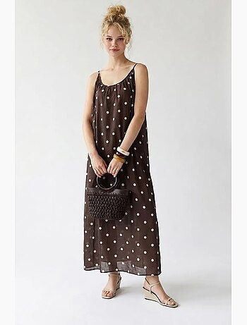 Vestido maxi de línea a con lunares mixray