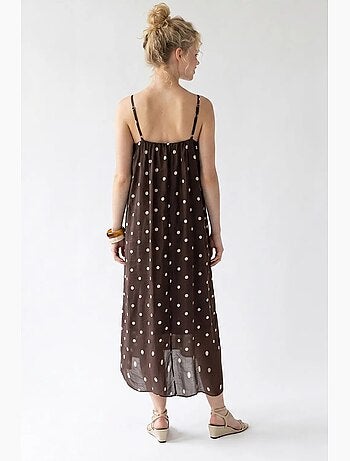 Vestido maxi de línea a con lunares mixray