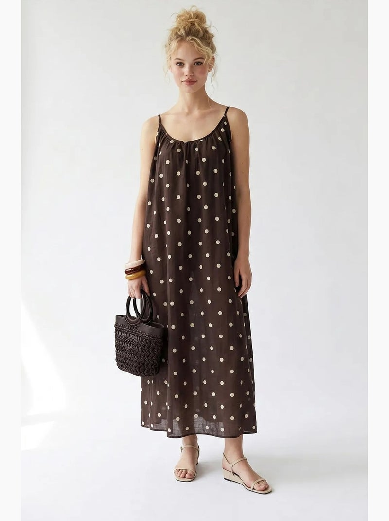 Vestido maxi de línea a con lunares mixray Marrón - Kiabi