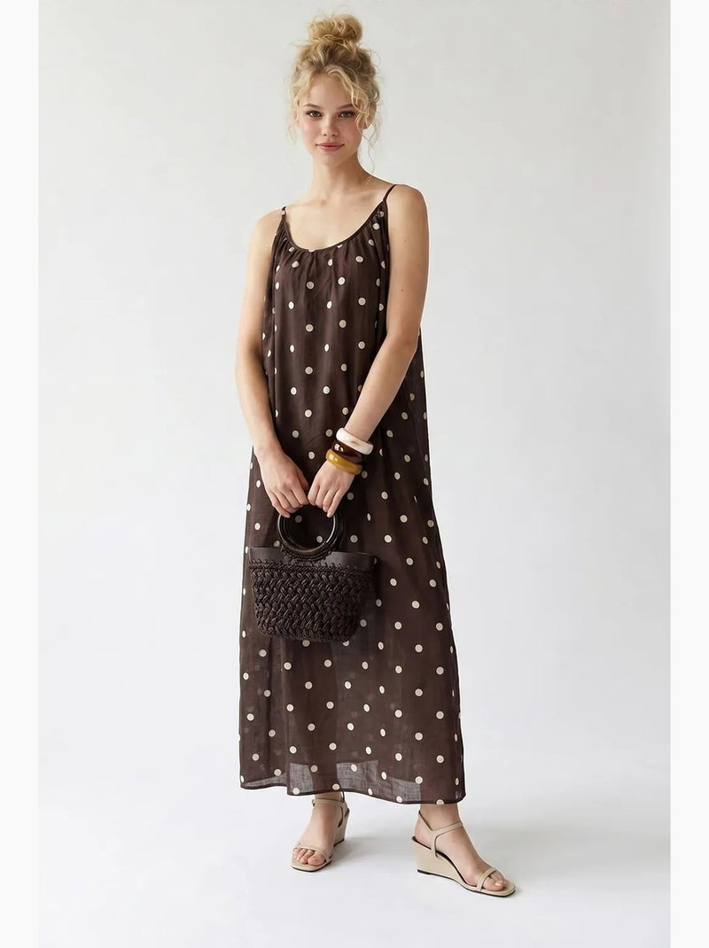 Vestido maxi de línea a con lunares mixray Marrón - Kiabi