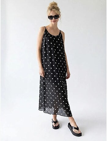 Vestido maxi de línea a con lunares mixray