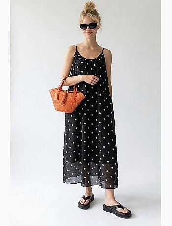 Vestido maxi de línea a con lunares mixray