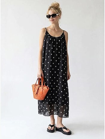 Vestido maxi de línea a con lunares mixray