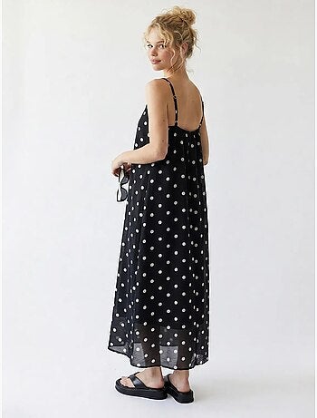 Vestido maxi de línea a con lunares mixray