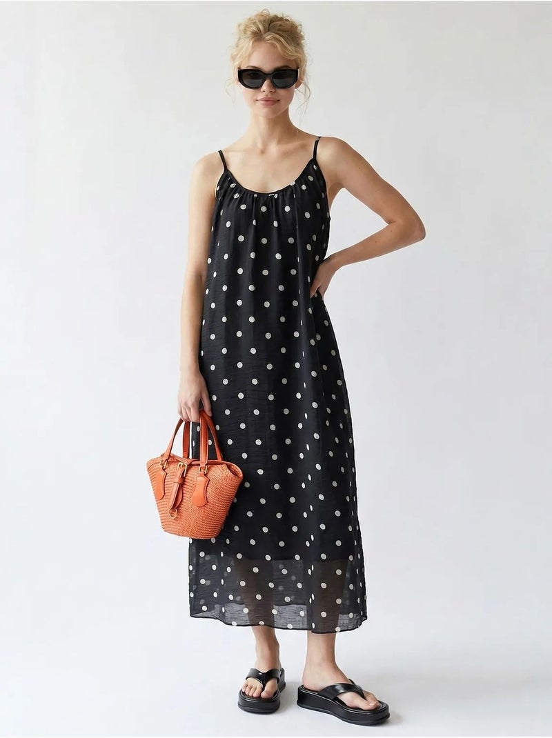 Vestido maxi de línea a con lunares mixray Negro - Kiabi