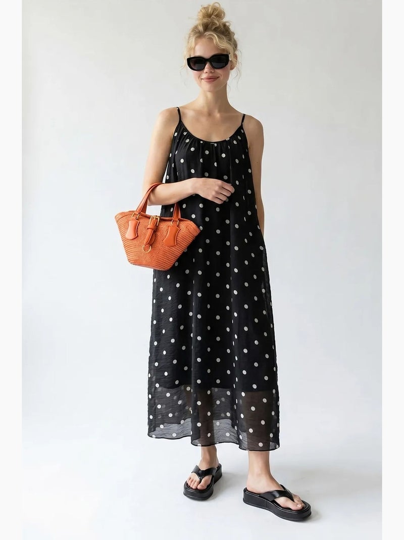 Vestido maxi de línea a con lunares mixray Negro - Kiabi