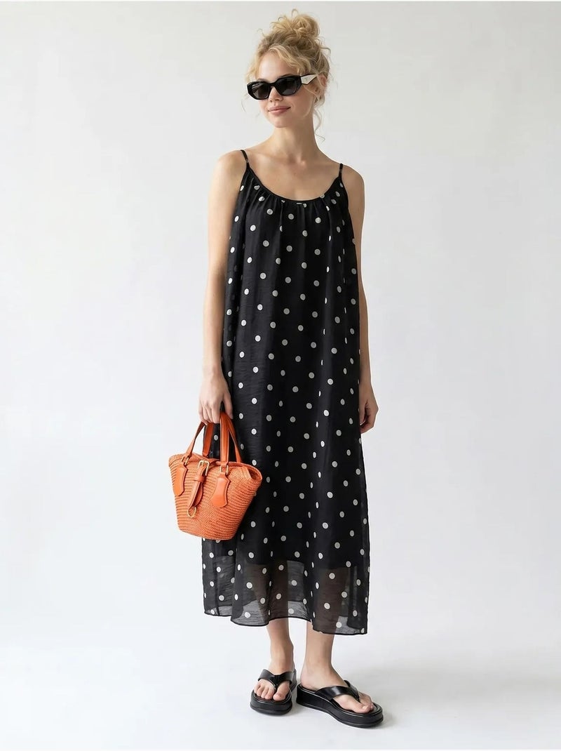 Vestido maxi de línea a con lunares mixray Negro - Kiabi
