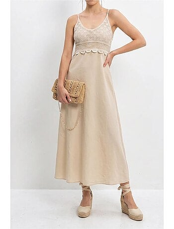 Vestido maxi de línea a sin mangas con detalle de encaje lucci
