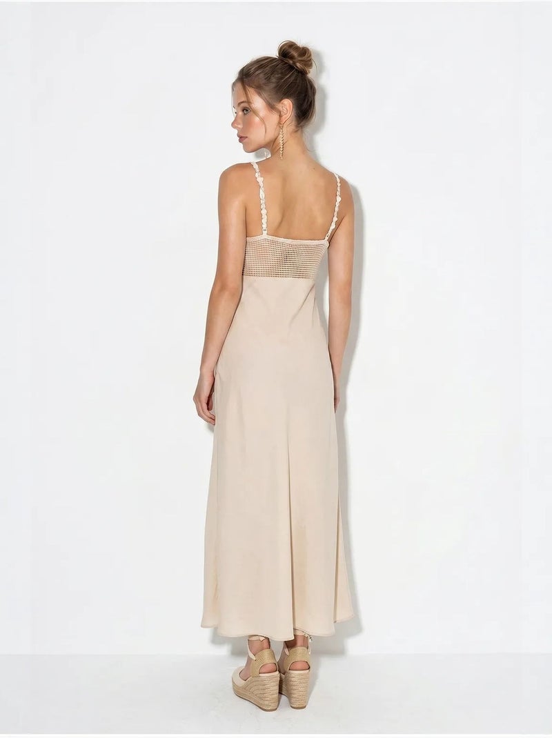 Vestido maxi de línea a sin mangas con detalle de encaje lucci Beige arcilla - Kiabi
