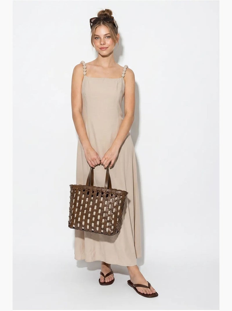 Vestido maxi de línea a sin mangas con escote cuadrado lucci Beige arcilla - Kiabi
