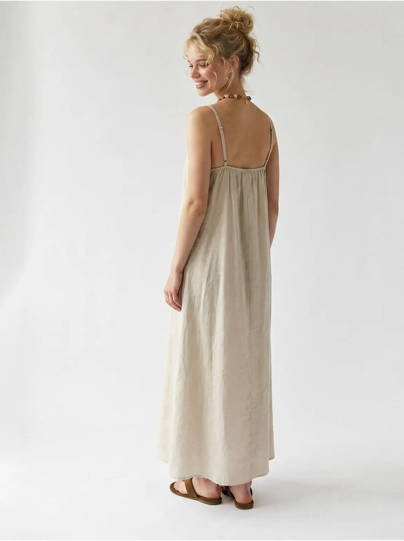 Vestido maxi de línea a sin mangas mixray Beige natural - Kiabi