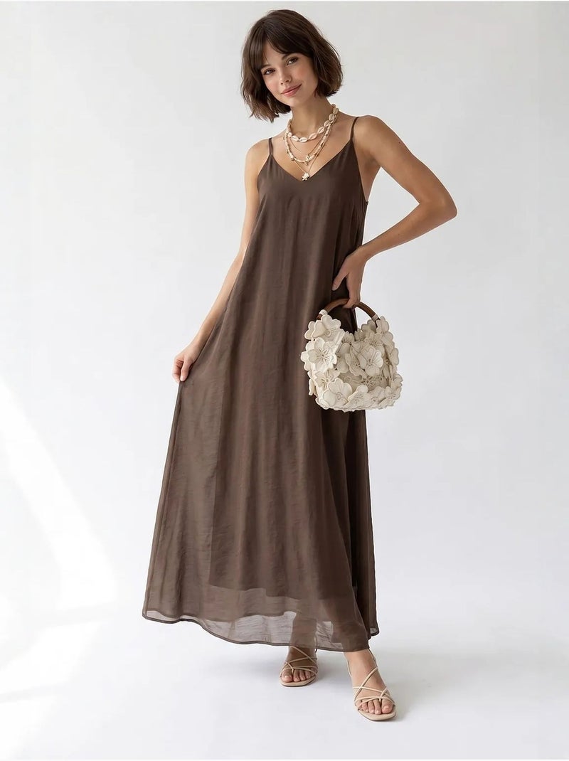 Vestido maxi de línea a sin mangas mixray Marrón - Kiabi