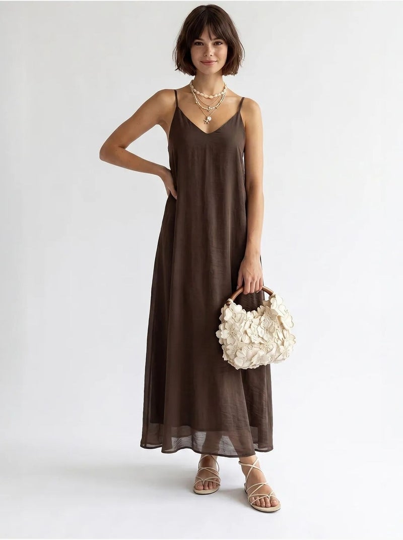 Vestido maxi de línea a sin mangas mixray Marrón - Kiabi