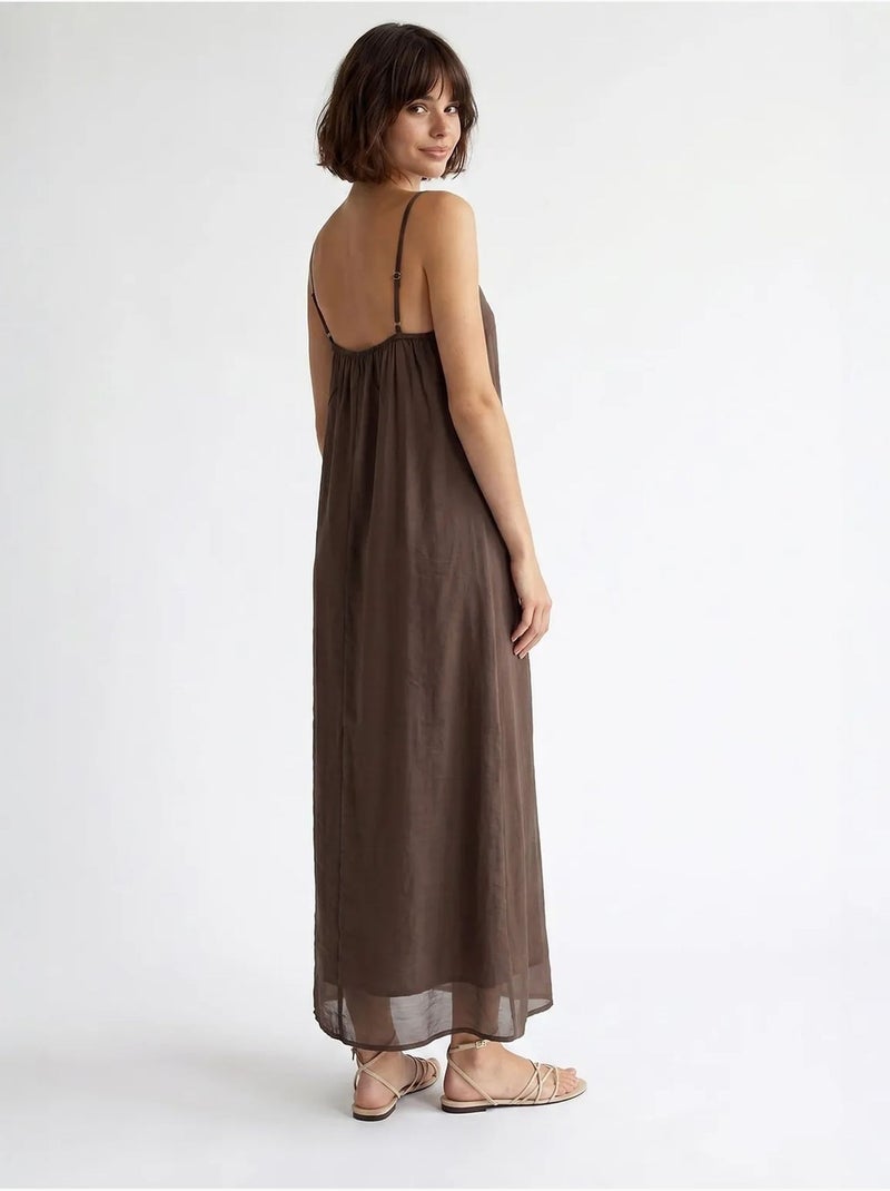 Vestido maxi de línea a sin mangas mixray Marrón - Kiabi