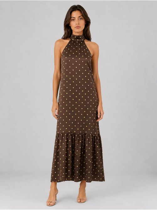 Vestido maxi de lunares con cuello halter mixray - Kiabi