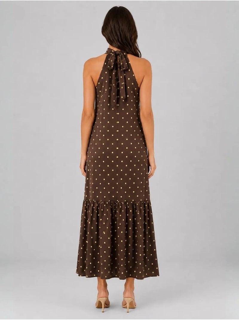 Vestido maxi de lunares con cuello halter mixray Marrón chocolate - Kiabi