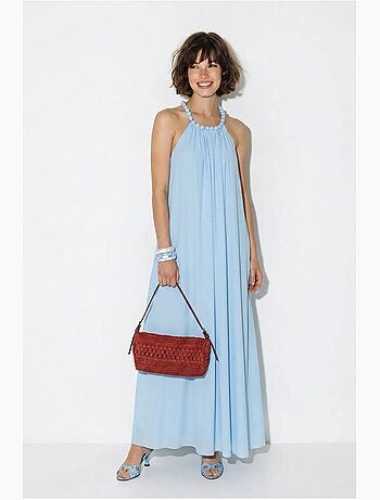 Vestido maxi de mujer con cuello halter y bolsillo lucci