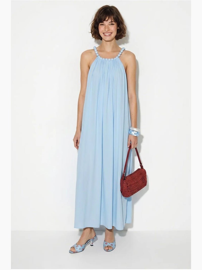 Vestido maxi de mujer con cuello halter y bolsillo lucci Azul cielo - Kiabi