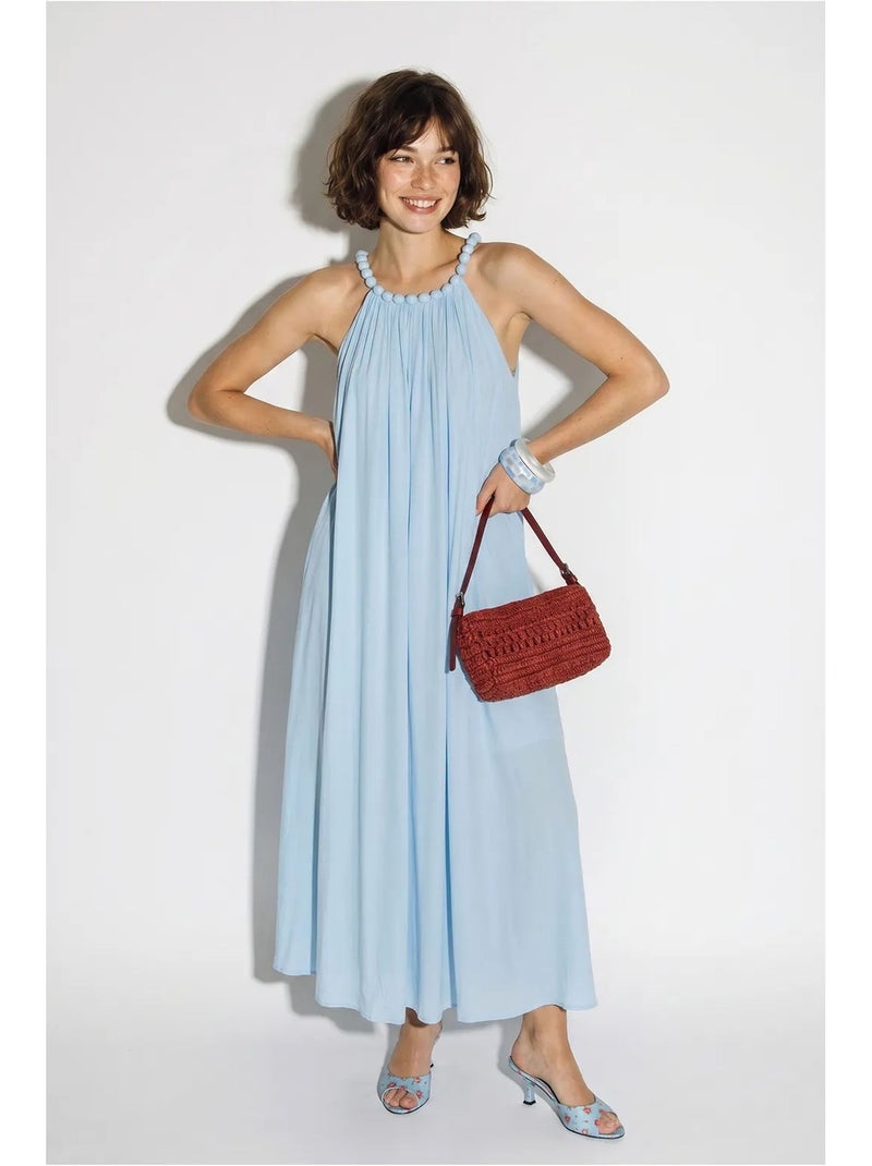 Vestido maxi de mujer con cuello halter y bolsillo lucci Azul cielo - Kiabi