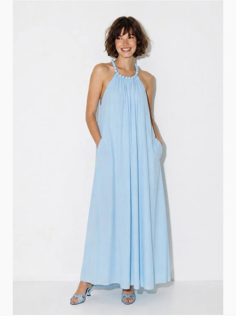 Vestido maxi de mujer con cuello halter y bolsillo lucci Azul cielo - Kiabi
