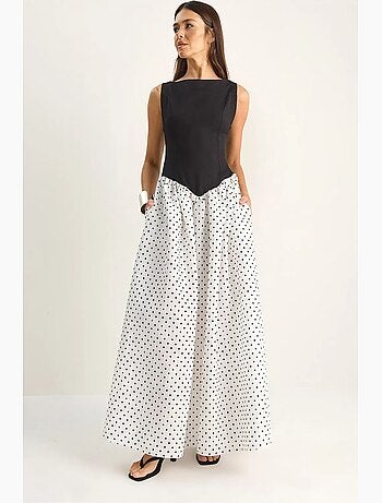 Vestido maxi de mujer de lunares con bolsillo lucci