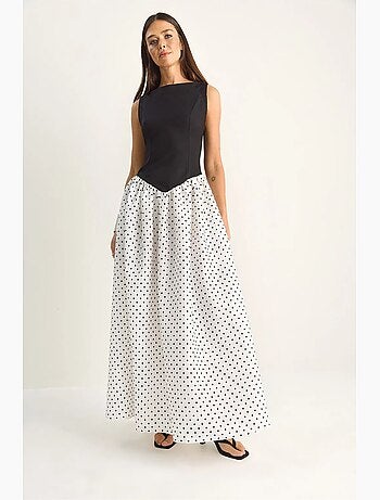 Vestido maxi de mujer de lunares con bolsillo lucci