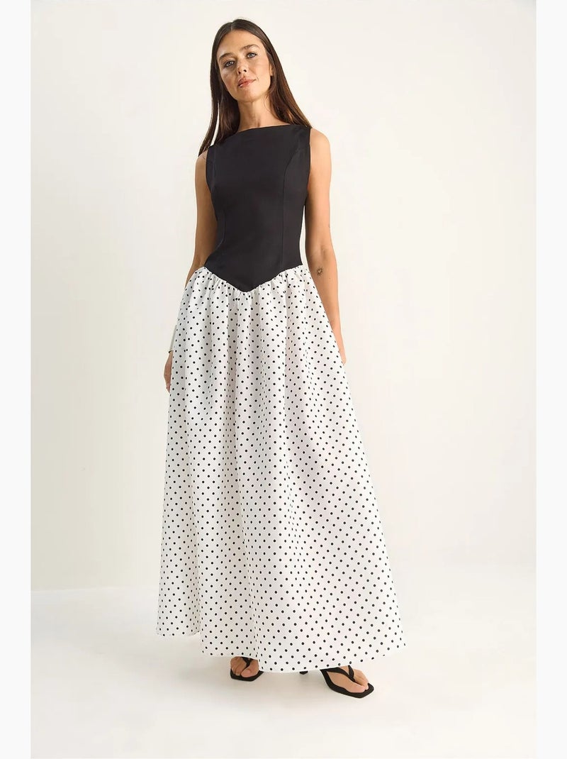 Vestido maxi de mujer de lunares con bolsillo lucci Negro Blanco - Kiabi