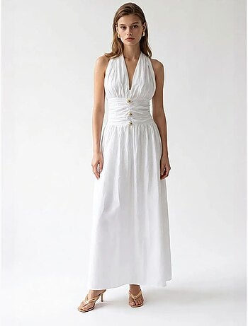 Vestido maxi de mujer de popelina de algodón con cuello halter mixray