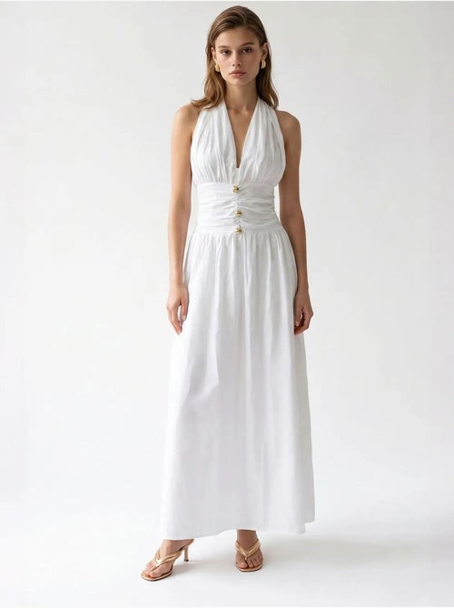 Vestido maxi de mujer de popelina de algodón con cuello halter mixray - Kiabi