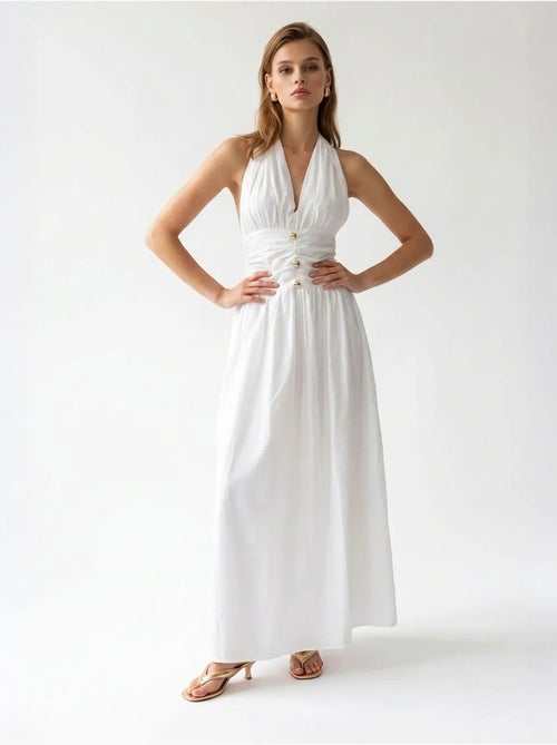 Vestido maxi de mujer de popelina de algodón con cuello halter mixray - Kiabi