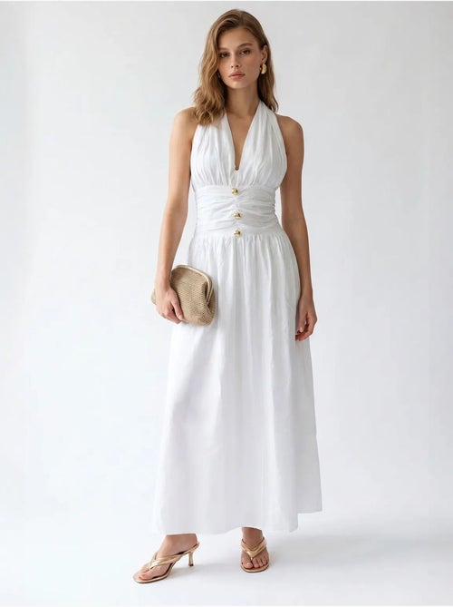 Vestido maxi de mujer de popelina de algodón con cuello halter mixray - Kiabi