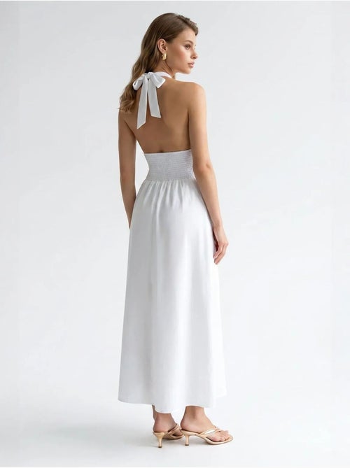 Vestido maxi de mujer de popelina de algodón con cuello halter mixray - Kiabi