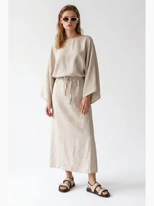 Vestido maxi de mujer liso texturizado con detalle de lazo mixray - Kiabi Vestido maxi de mujer liso texturizado con detalle de lazo mixray - Kiabi