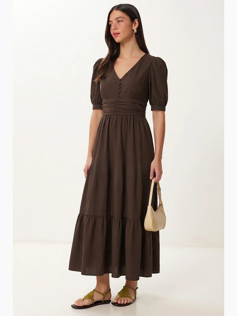 Vestido maxi de popelina de mezcla de algodón para mujer istanbul Marrón - Kiabi