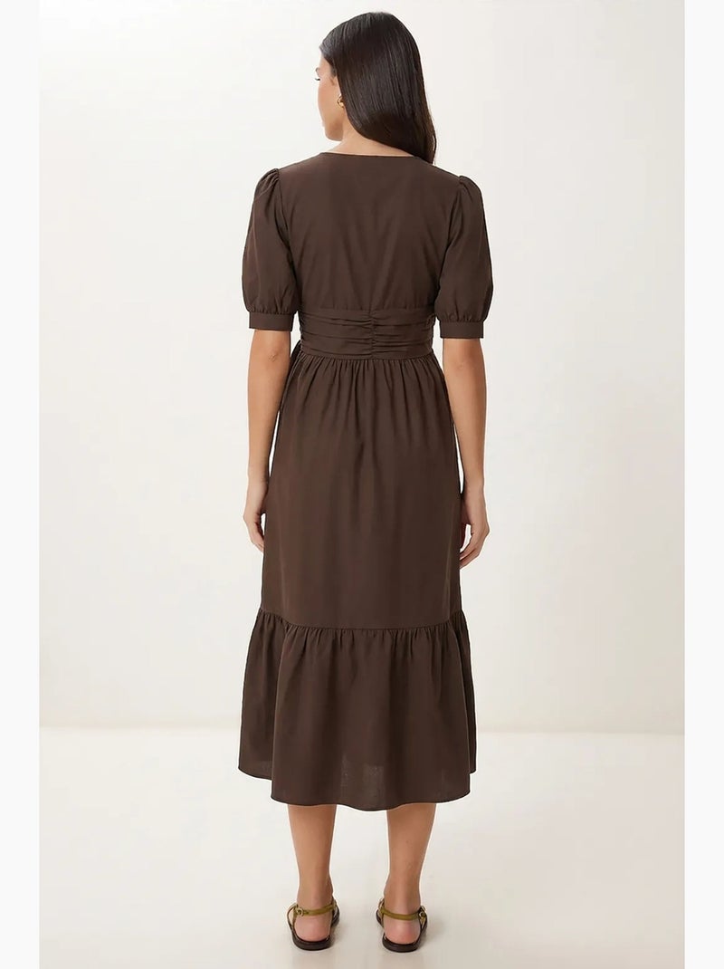Vestido maxi de popelina de mezcla de algodón para mujer istanbul Marrón - Kiabi