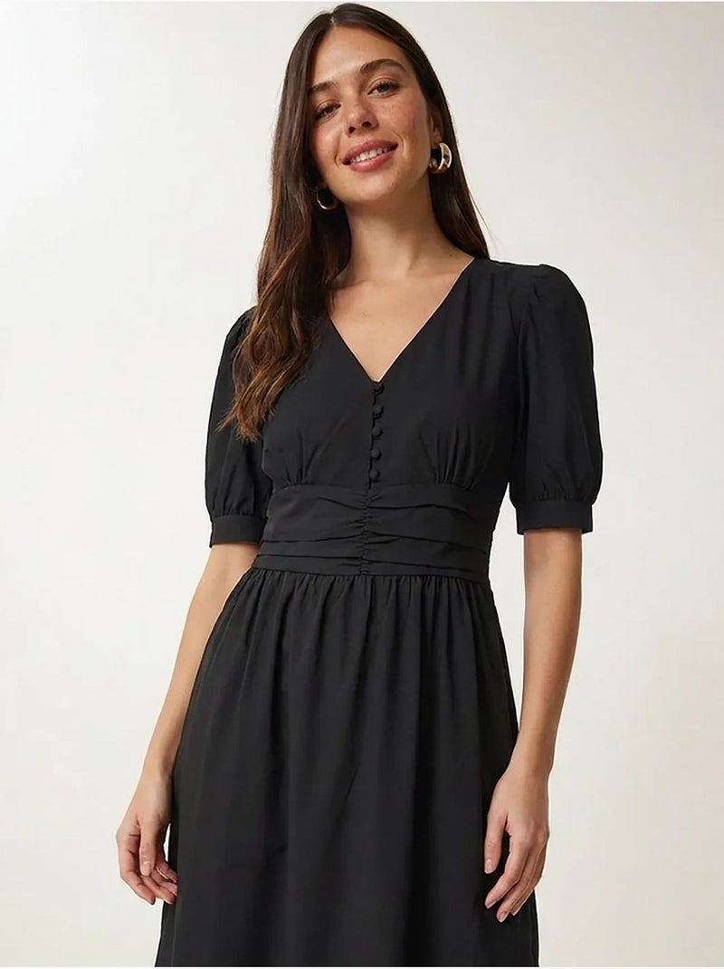 Vestido maxi de popelina de mezcla de algodón para mujer istanbul Negro - Kiabi