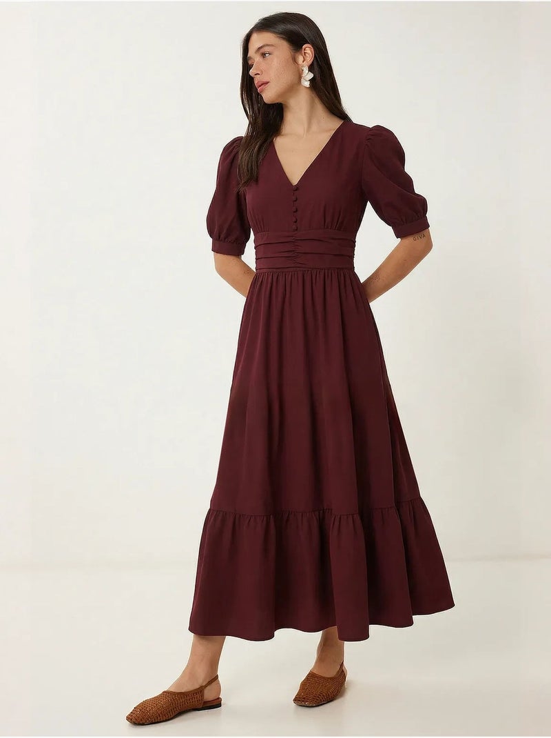 Vestido maxi de popelina de mezcla de algodón para mujer istanbul Rojo burdeos - Kiabi
