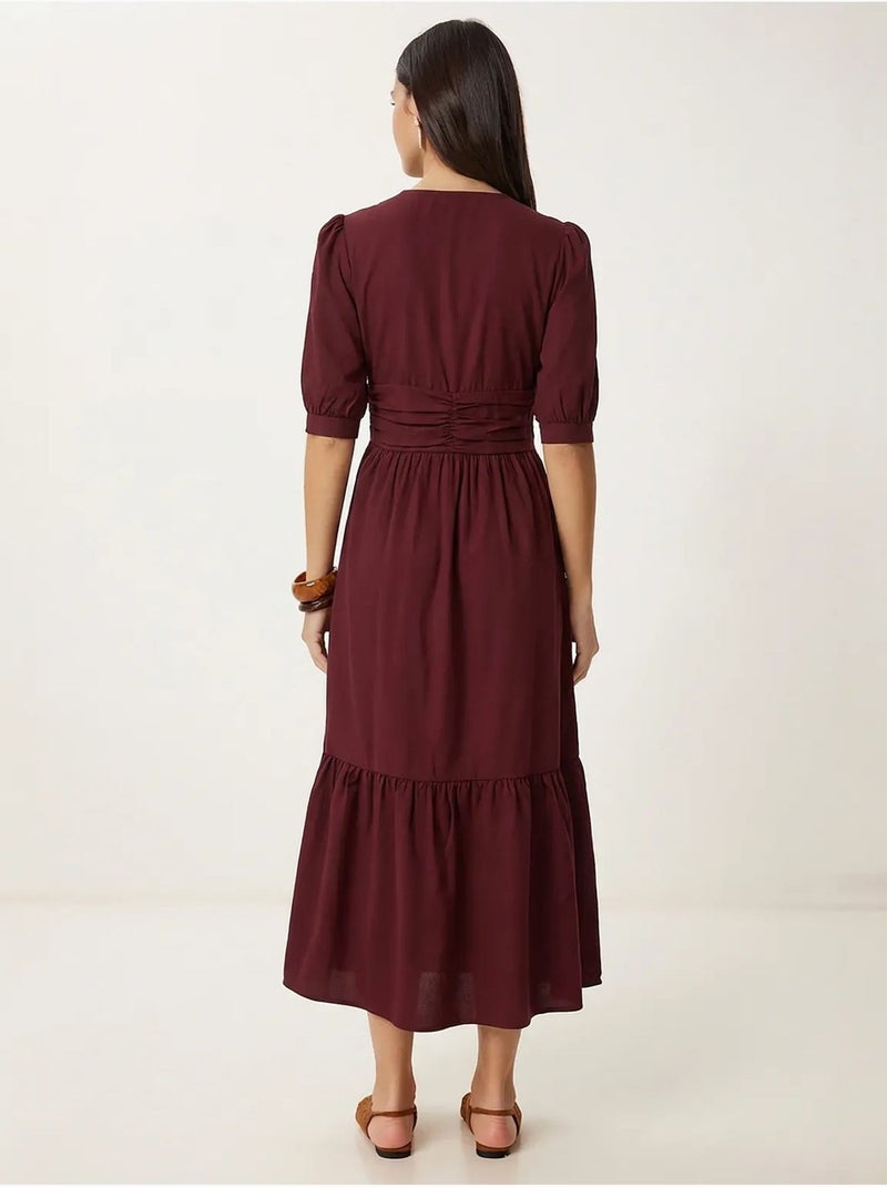Vestido maxi de popelina de mezcla de algodón para mujer istanbul Rojo burdeos - Kiabi