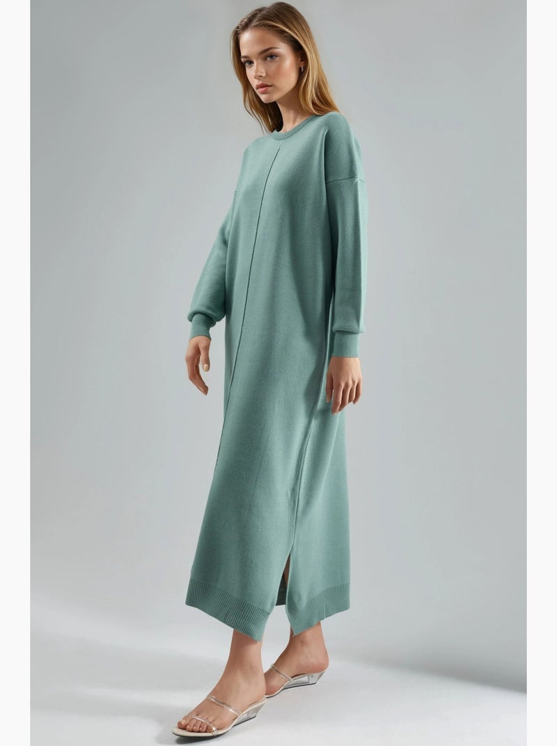 Vestido maxi de punto acanalado con cuello redondo my fashion Verde pastel - Kiabi