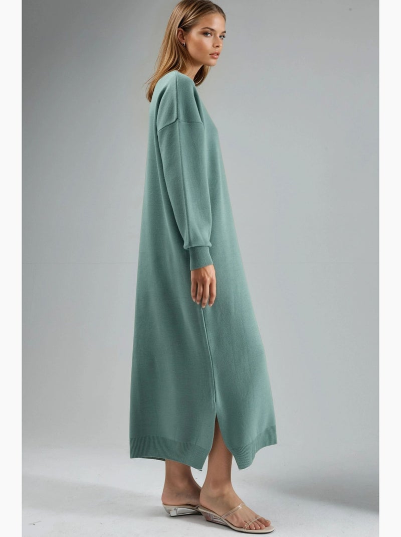 Vestido maxi de punto acanalado con cuello redondo my fashion Verde pastel - Kiabi