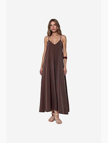 Vestido maxi de satén sin mangas busem