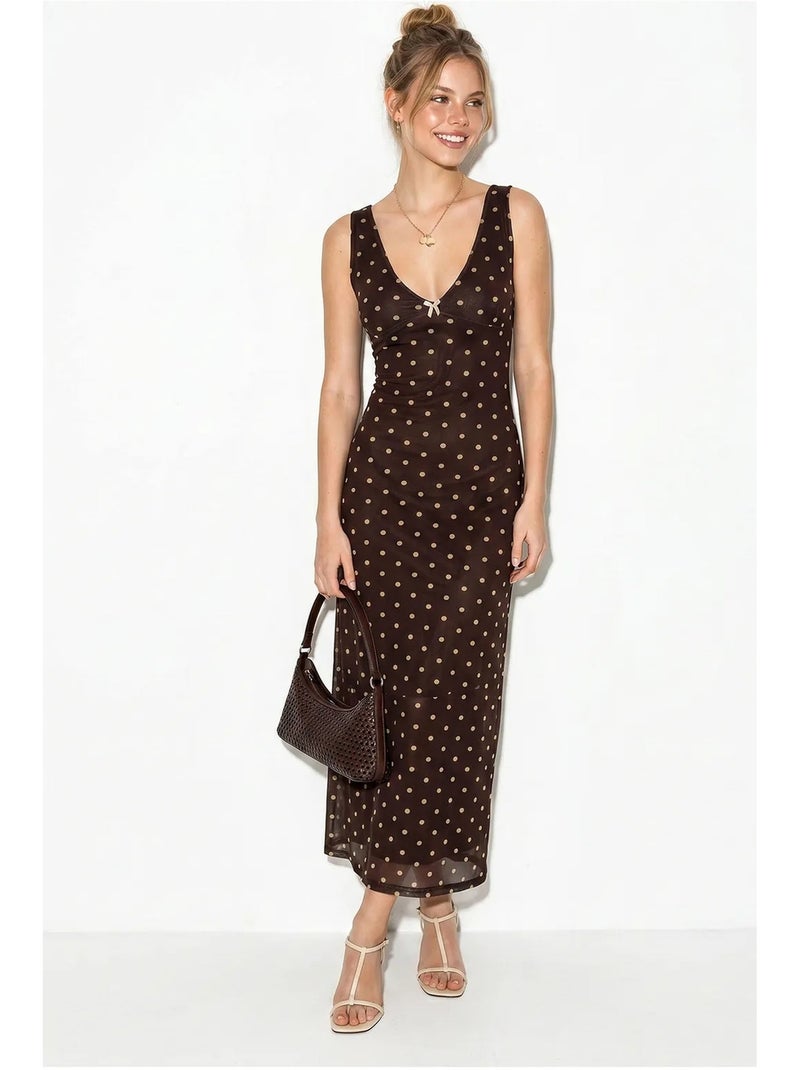 Vestido maxi de tul con lunares lucci Marrón chocolate - Kiabi