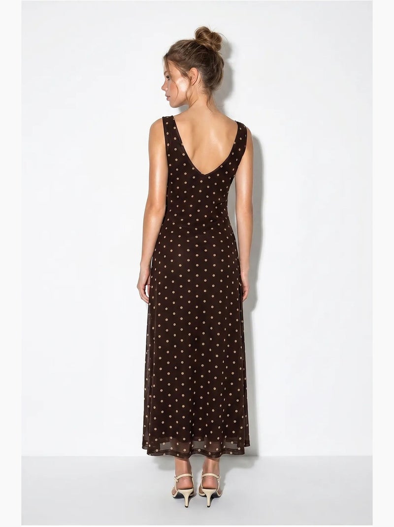 Vestido maxi de tul con lunares lucci Marrón chocolate - Kiabi