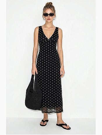 Vestido maxi de tul con lunares lucci
