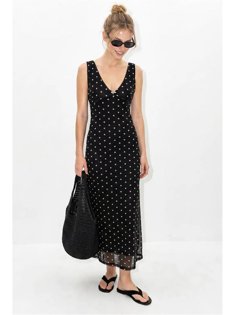 Vestido maxi de tul con lunares lucci Negro - Kiabi