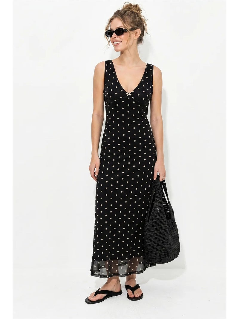 Vestido maxi de tul con lunares lucci Negro - Kiabi
