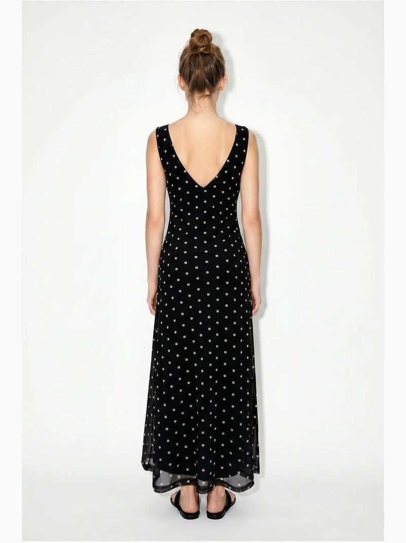 Vestido maxi de tul con lunares lucci Negro - Kiabi