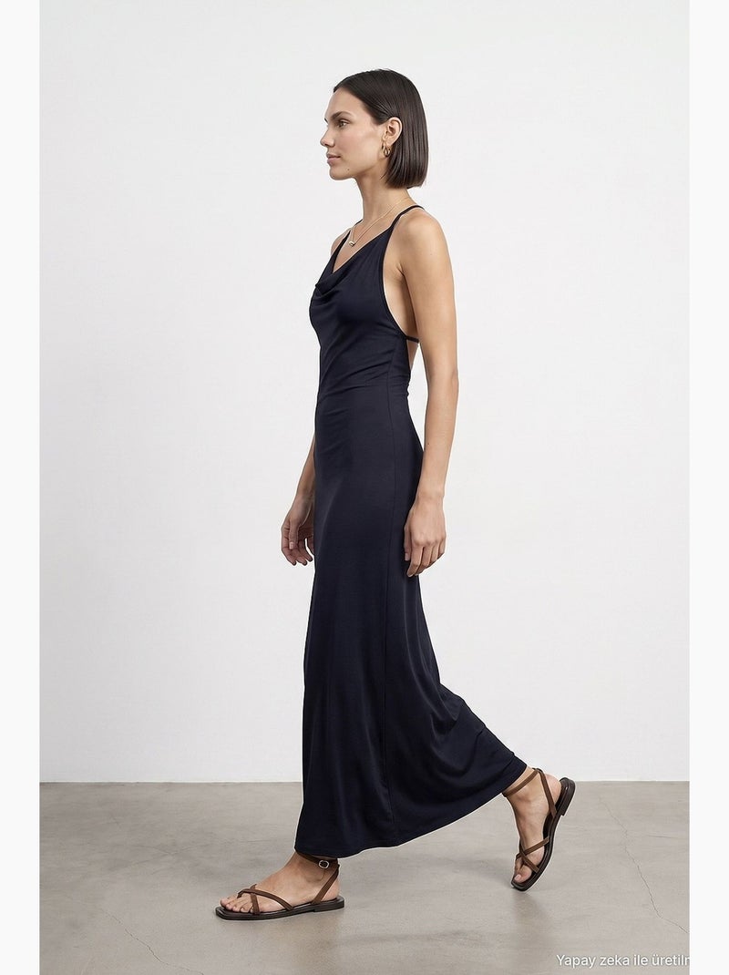 Vestido maxi de viscosa dilvin Azul marino - Kiabi