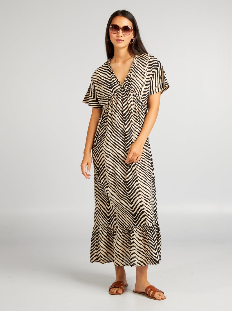 Vestido maxi estampado de gasa de algodón NEGRO - Kiabi