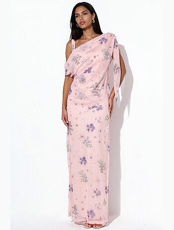 Vestido maxi floral con cuello asimétrico hiccup
